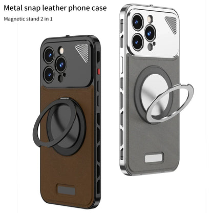 Luxury Metal Magnetic Leather Case with Ring Holder