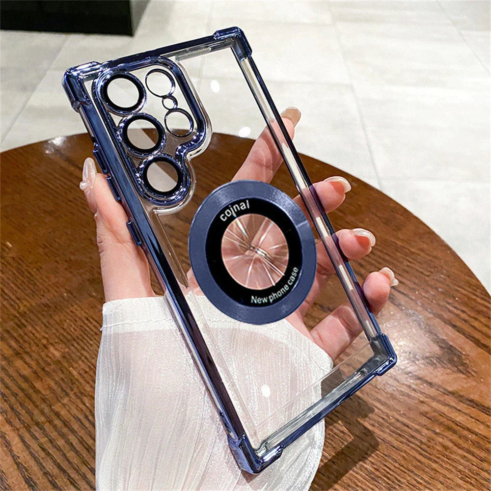 Electroplated Magnetic Stand Clear Phone Case For Samsung