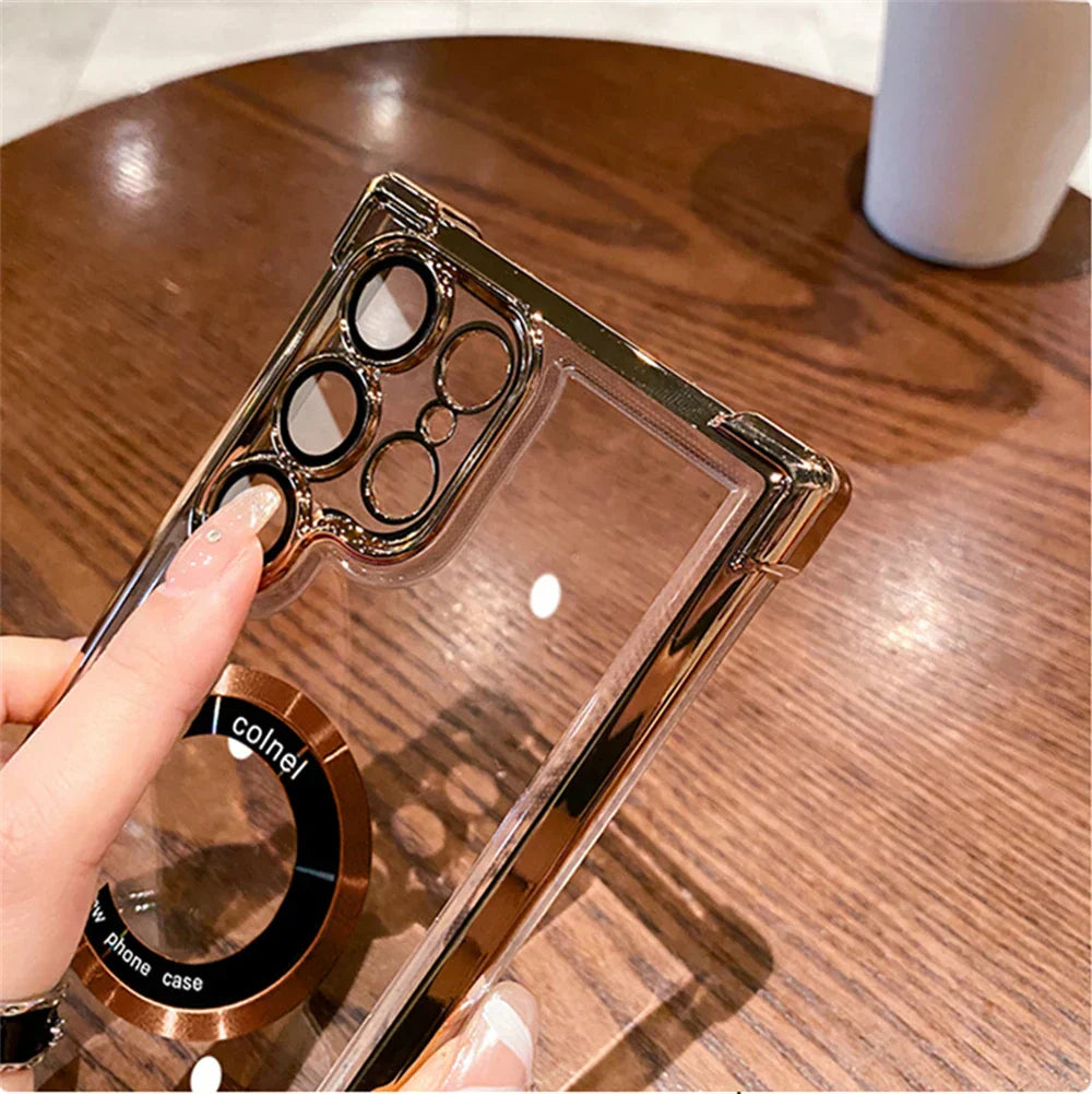 Electroplated Magnetic Stand Clear Phone Case For Samsung