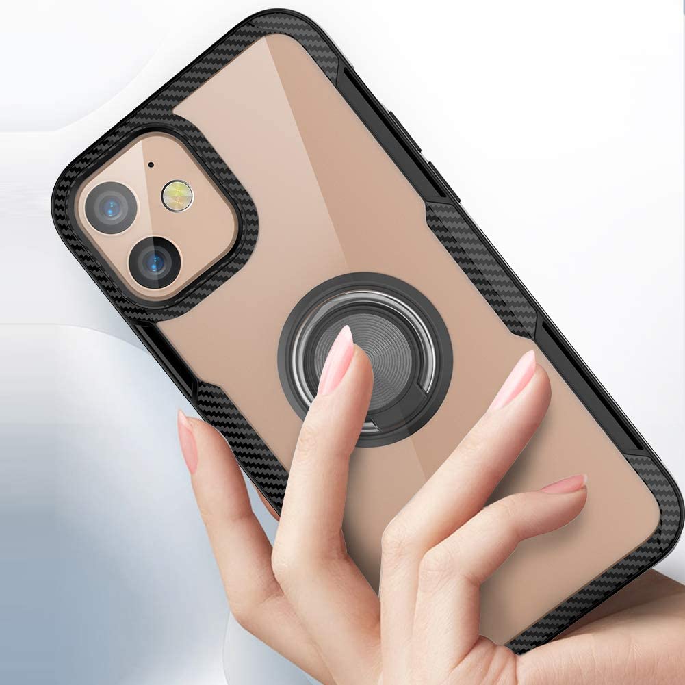 iPhone 12 Shockproof Transparent Metallic Ring Holder Case