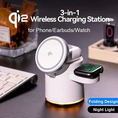 3 in 1 Auto Rotation Magsafe Superfast Charging Station (Qi2 15W)